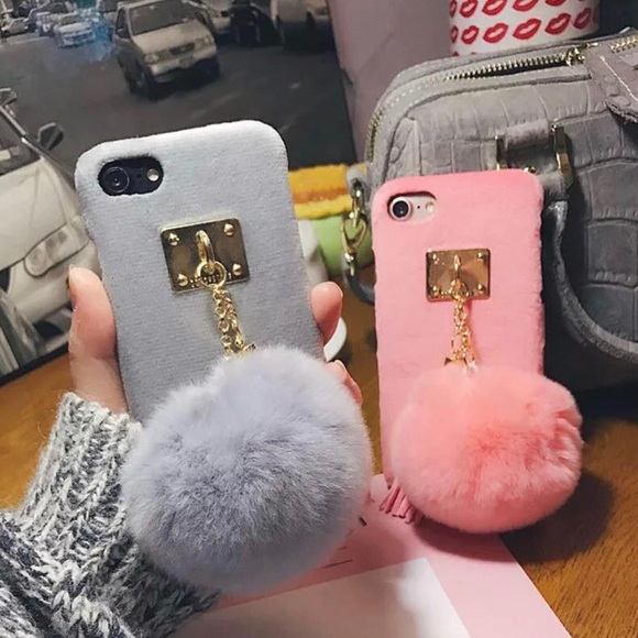Soft Wram Rabbit Fur Ball Tassel Iphone Case - Picture 2 of 3